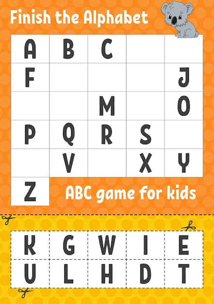 Vector finish the alphabet worksheet for kids