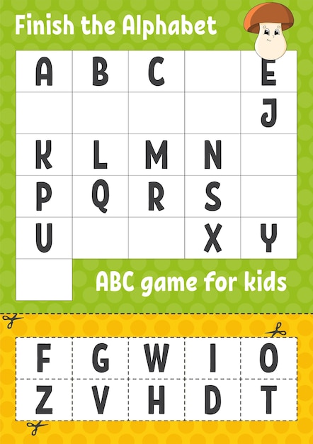 Finish the alphabet worksheet for kids