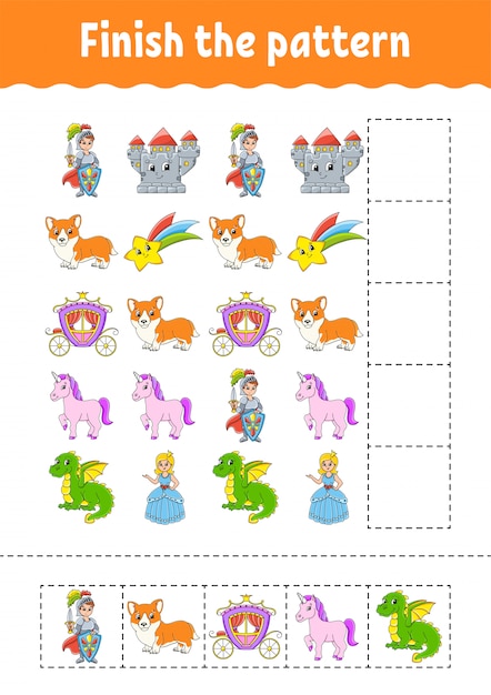 Finish the pattern. Cut and play. Education developing worksheet. Activity page.