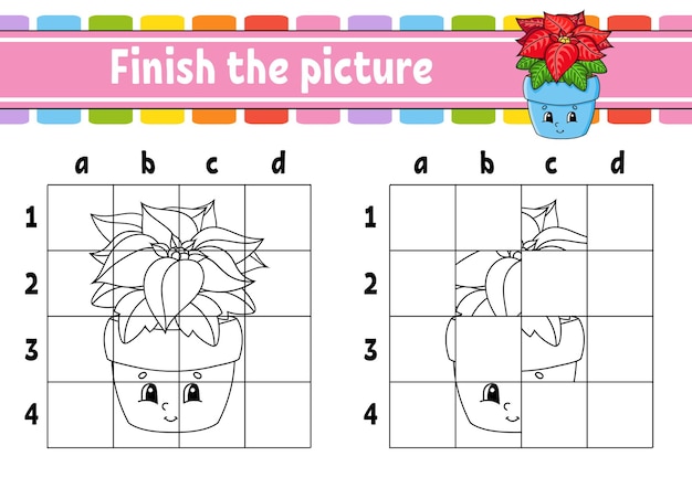 Finish the picture Coloring book pages for kids Education developing worksheet Game for children Handwriting practice cartoon character