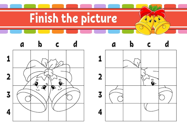 Finish the picture Coloring book pages for kids Education developing worksheet Game for children Handwriting practice cartoon character