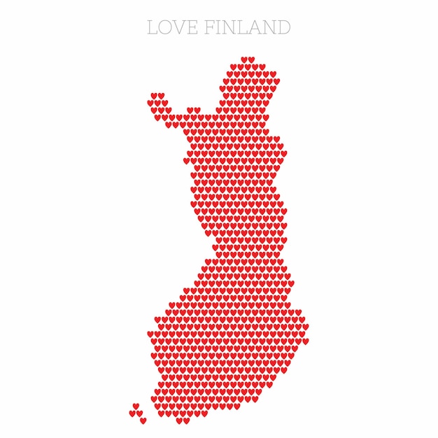愛のハートのハーフトーンパターンから作られたフィンランドの国の地図