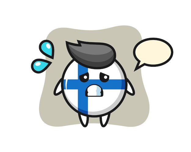 두려운 제스처와 함께 핀란드 국기 배지 마스코트 캐릭터