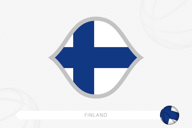 Finland flag for basketball competition on gray basketball background.