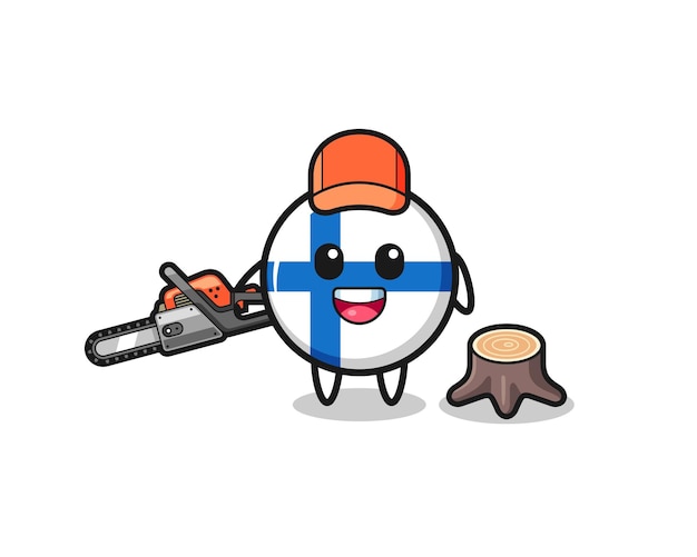 Finland flag lumberjack character holding a chainsaw , cute design