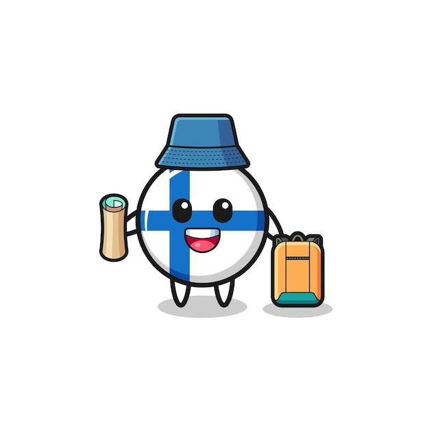 Персонаж талисмана флага Финляндии как турист, милый дизайн