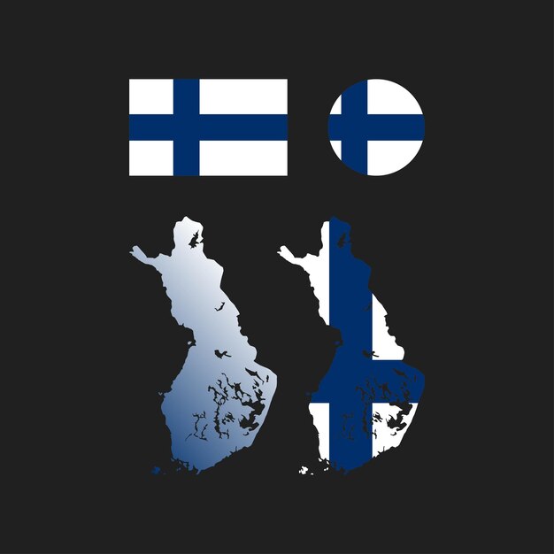 Finland national flag and map vectors set