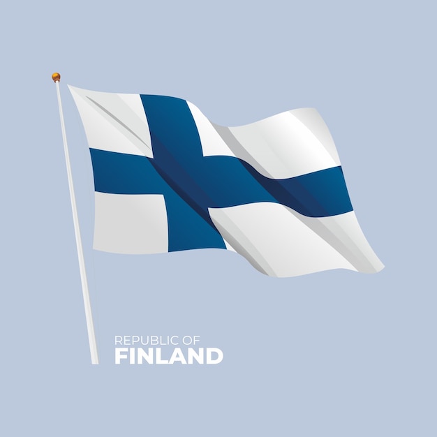 Vector finland national flag waving at the flagpole vector 3d