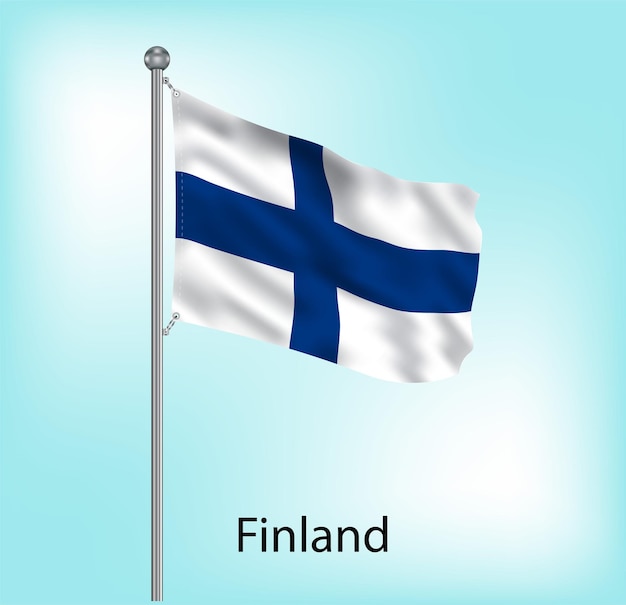 Vector finland waving flag on flagpole vector