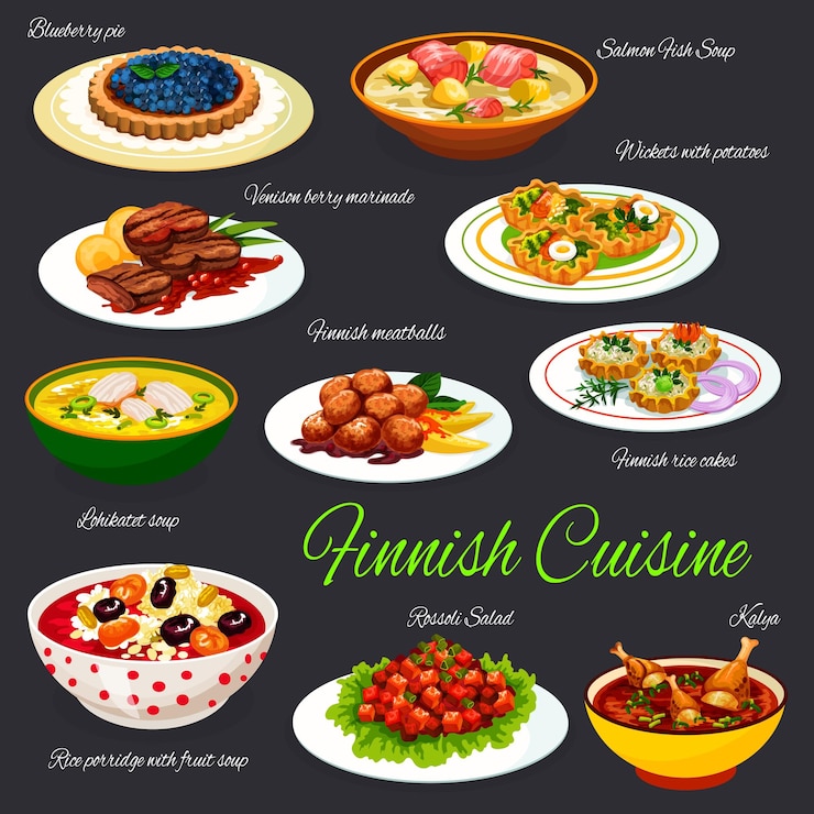 Vector finnish cuisine meals traditional menu dishes