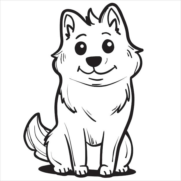 Vector finnish spitz dog is a sitting vector illustration in black and white