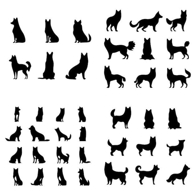 Vector finnish spitz silhouettes black flat color simple elegant finnish spitz animal vector
