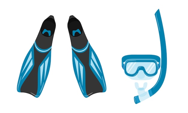 Vettore pinne e maschera con boccaglio per snorkeling e immersioni.