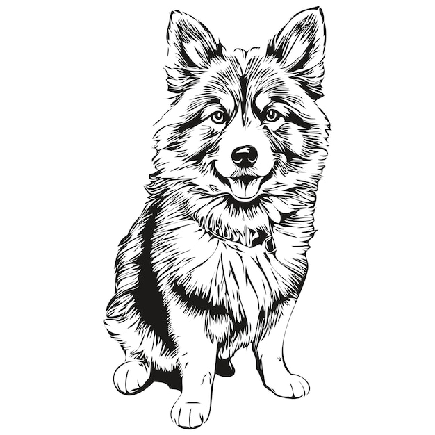 Finse lappenhond hand getekend logo tekening zwart-wit lijn kunst huisdieren illustratie realistisch ras huisdier