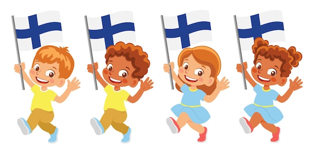 Finse vlag ter beschikking. Kinderen die vlag houden. Nationale vlag van Finland