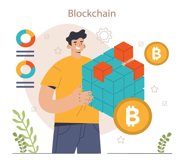 Fintech Blockchain-gebaseerde applicaties bouwen en implementeren voor bedrijven Cryptocurrency mining-technologie Innovatieve virtuele valutatransactie Platte vectorillustratie