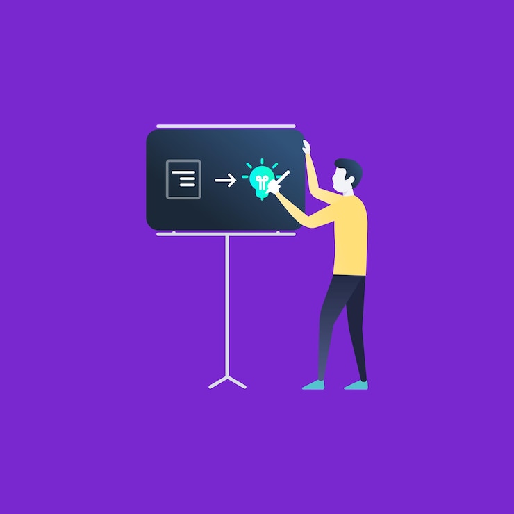 Vector fintech character on a purple background
