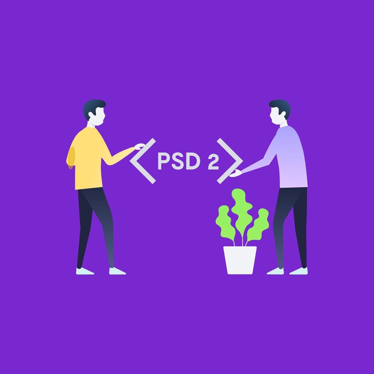Vector fintech characters on a purple background