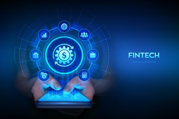 フィンテック 金融技術 オンラインバンキング クラウドファンディング ビジネス・インベストメント・バンキング ペイメント・テクノロジー コンセプト・オン・ヴァイラル・スクリーン スマートフォン・イン・ハンドスマートフォンの使い方 ベクトルイラスト