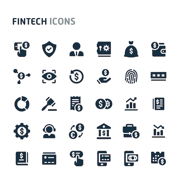 Fintech Icon Set. Fillio Black Icon-serie.