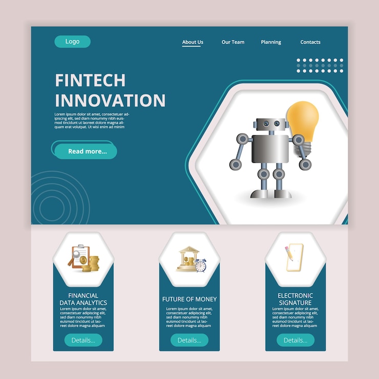 Вектор шаблон веб-сайта плоской целевой страницы fintech-инноваций