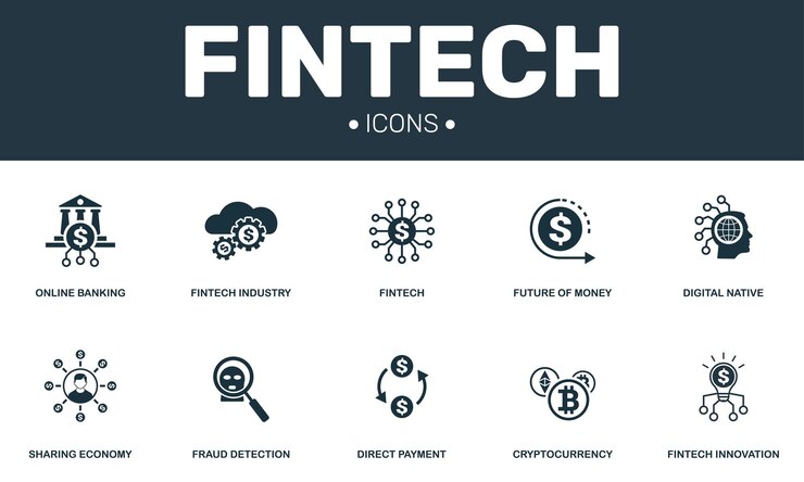 Vector fintech set icons collection includes simple elements such