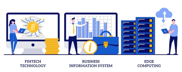 Технология FinTech, информационная система для бизнеса, концепция периферийных вычислений. Набор ИТ-инфраструктуры.
