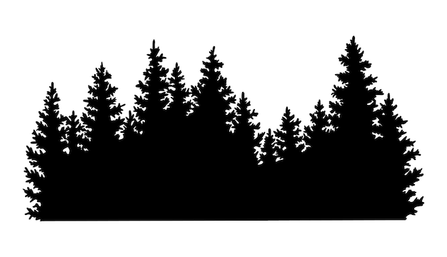 Fir bomen silhouet naaldhout spar horizontale achtergrond patroon zwart groenblijvende bossen vectorillustratie mooie hand getekende panorama met boomtoppen bos