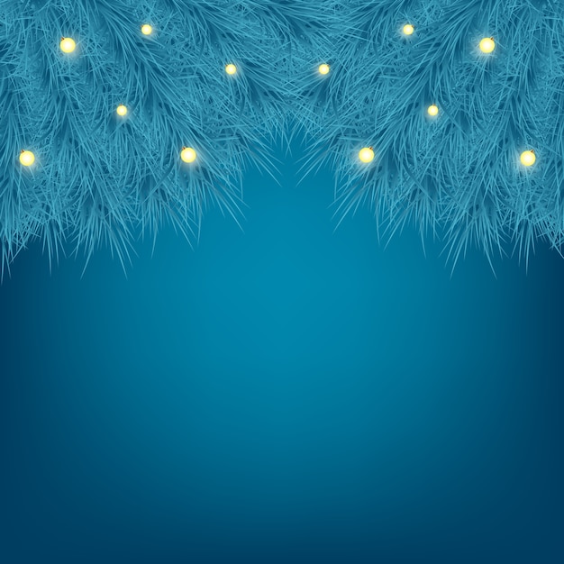 Fir branchs and christmas lights background