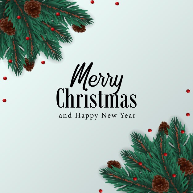 Fir leaves corner frame with pine cone top view for merry christmas greeting template