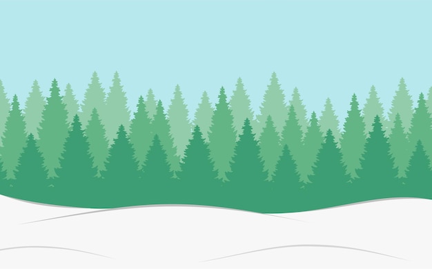 Fir snow forest. Winter landscape. Christmas trees. Holiday card. Happy New Year vector illustration