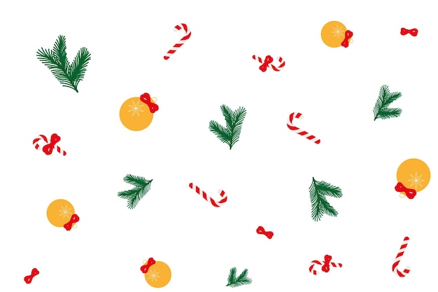 흰색 절연 원활한 벡터 배경에서 전나무 장식, 크리스마스 사탕, 크리스마스 공.
