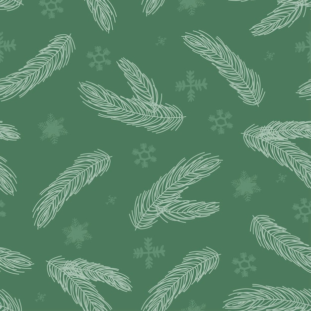 Fir tree branch seamless pattern, winter background.  christmas holly, spruce branches, snowflake