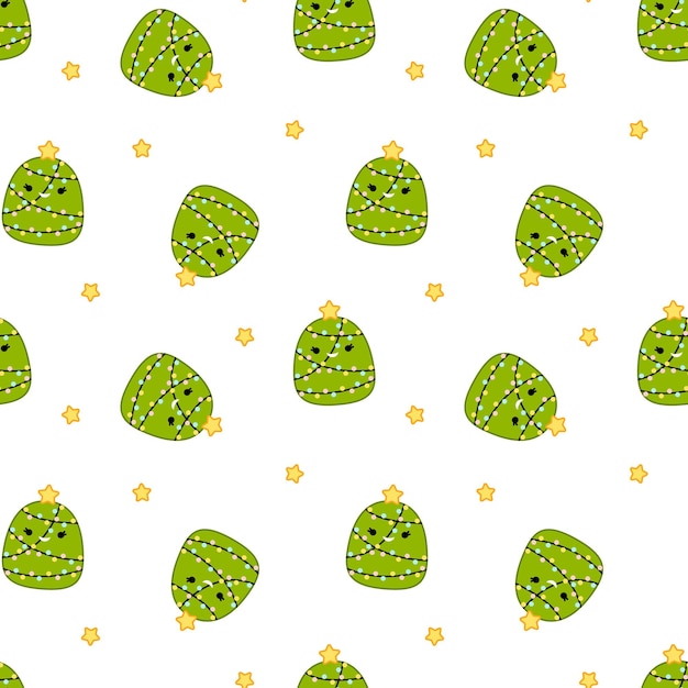 Fir tree on seamless pattern Squishmallow Christmas tree Kawaii Vector Isolated vector illustration eps 10