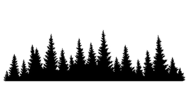 Fir trees silhouette coniferous spruce horizontal background pattern black evergreen woods vector illustration beautiful hand drawn panorama of coniferous forest