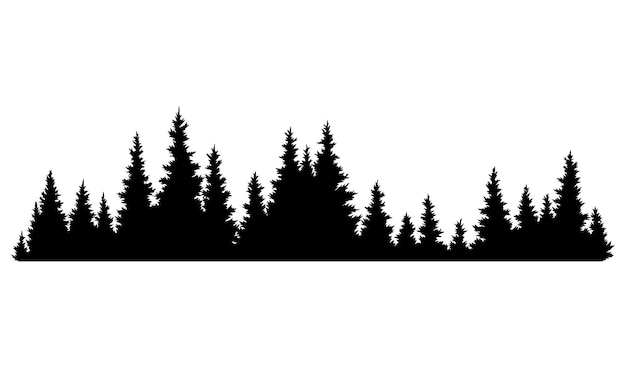 Vector fir trees silhouette coniferous spruce horizontal background pattern black evergreen woods vector illustration beautiful hand drawn panorama of coniferous forest