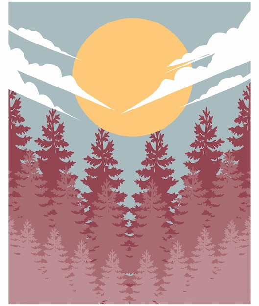 fir trees and the sun during the day illustration background