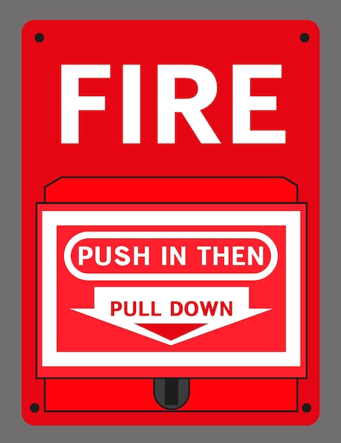 Vector fire alarm fire safety sign fire warnings and actions vector illustration