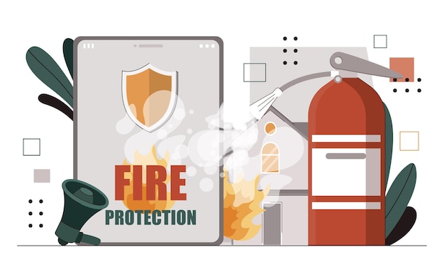 Fire alarm online fire extinguisher with flame rules and regulations of safety and security graphic