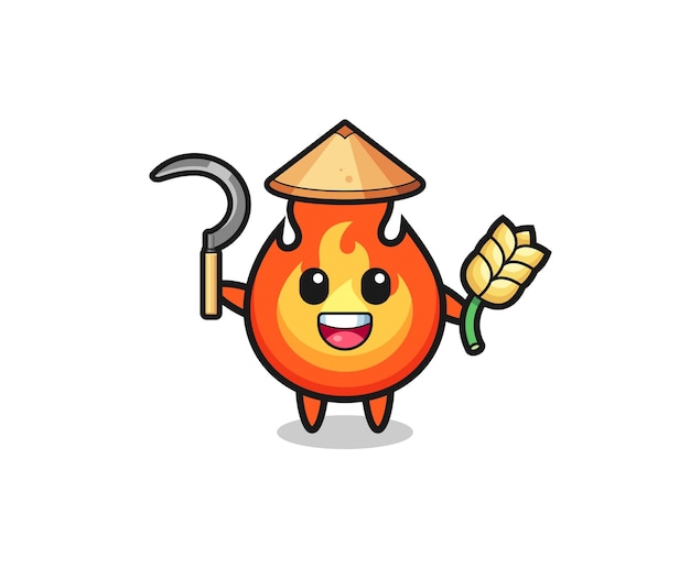 Fire asian farmer holding paddy cute design