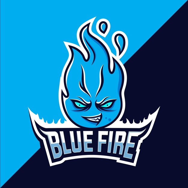 fire blue mascot esport logo design