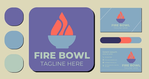 A fire bowl logo is shown on a purple background.