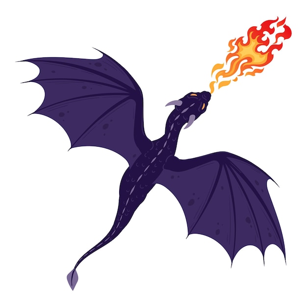 Vector fire breathing dragon cartoon fantasy flying reptile fairy dragon character flat vector illustration