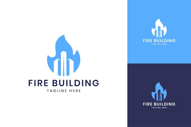 Fire building negative space logo design