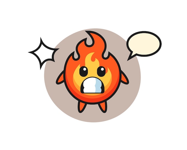 Fire character cartoon with shocked gesture, cute style design for t shirt, sticker, logo element