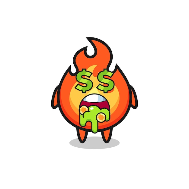 Fire character with an expression of crazy about money