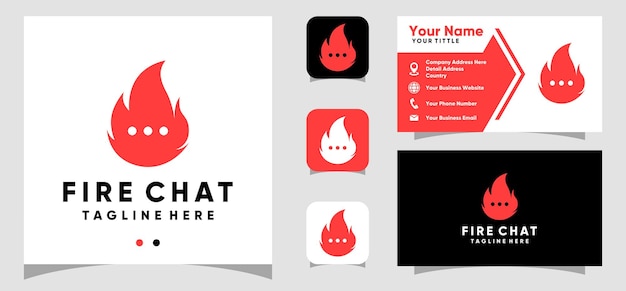 Дизайн логотипа огненного чата и шаблон визитной карточки