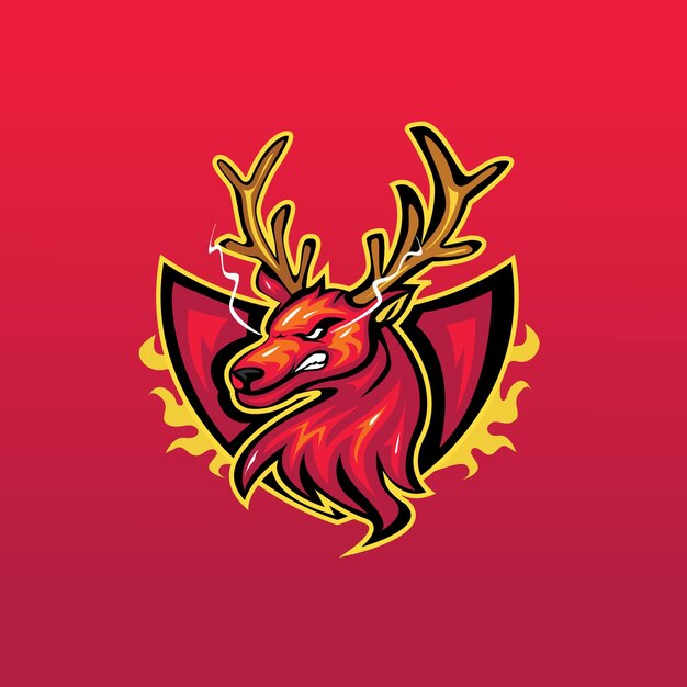 Vector fire deer pheonix mascot badge vector logo perfect voor de sport- en esport-industrie