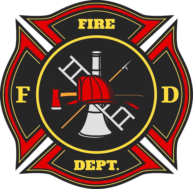 Vector fire department logo with fire department bell and firefighters cross