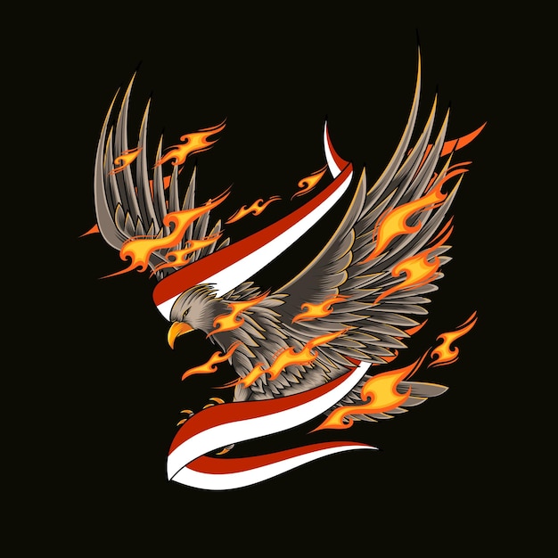 Fire Eagle Drawing with Indonesian Flag